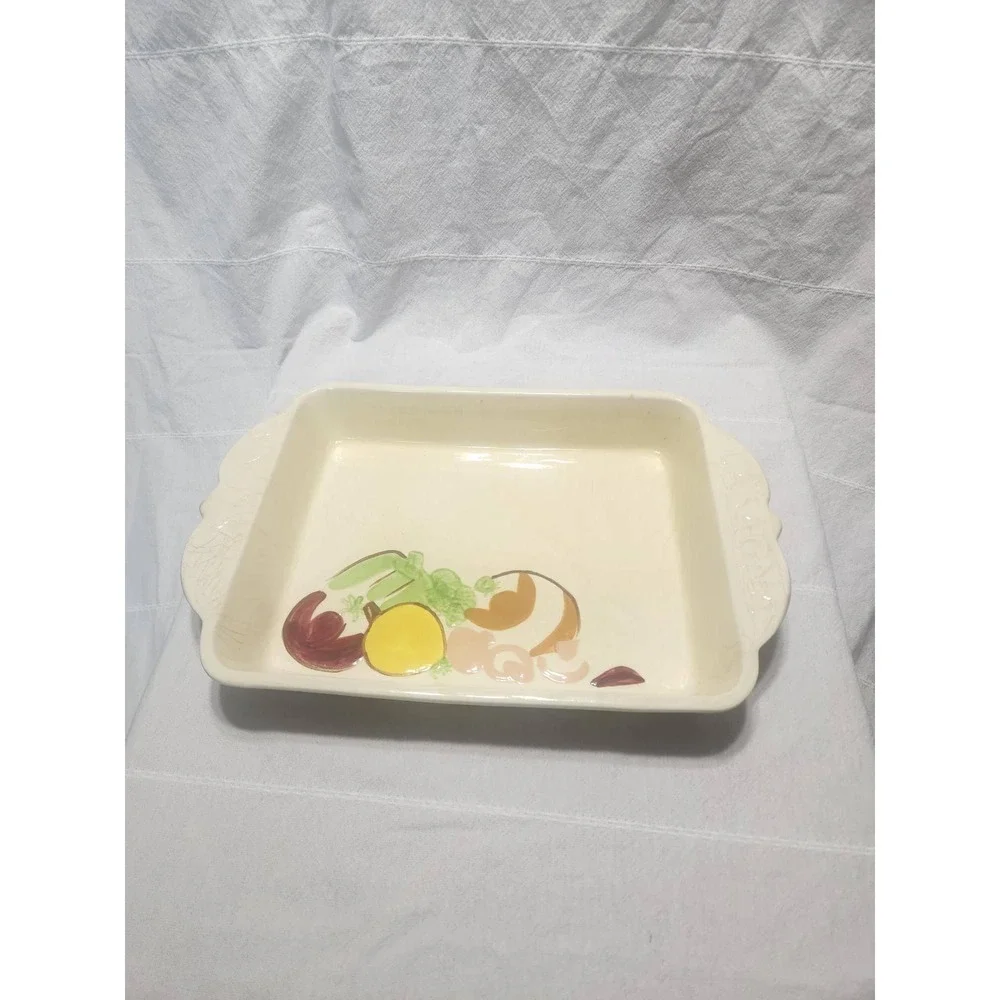 Vintage USA Pottery 1025 Lasagna Baker Ceramic Casserole Dish Vegetable Motif